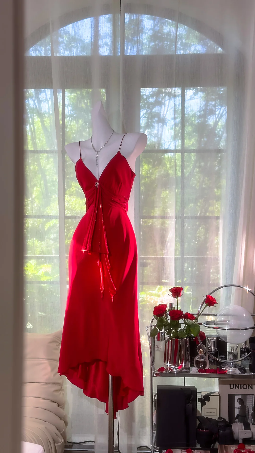 Pretty V Neck Red Birthday Party Dress Spaghetti Straps Mermaid Evening Dress - View 2 | VelvetHem