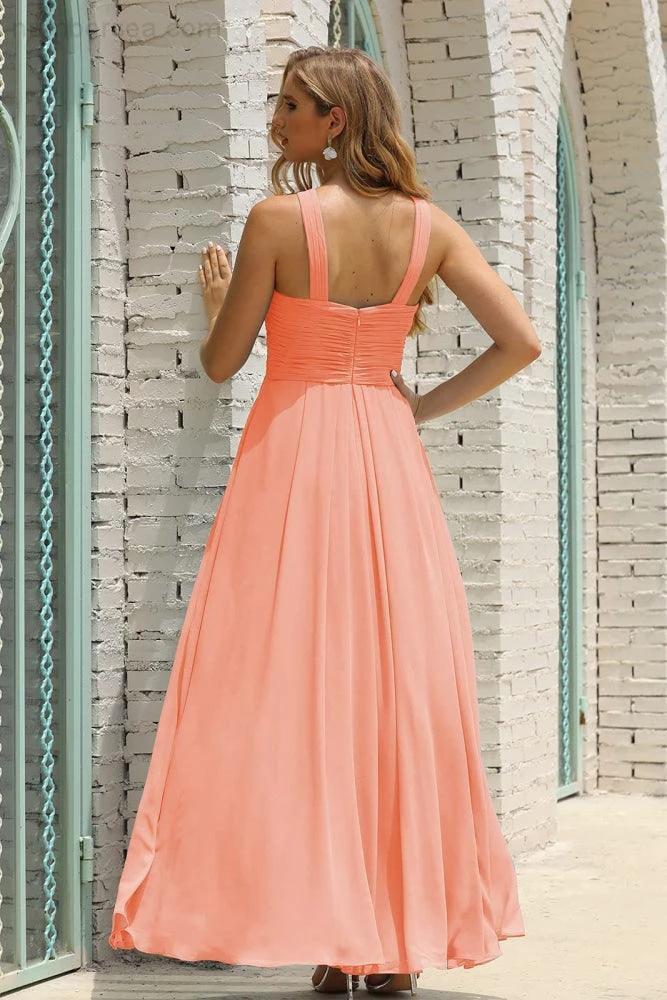 ZapDress Women Halter Chiffon Bridesmaid Dress A-line Long Formal Prom Gown (ZD17050)