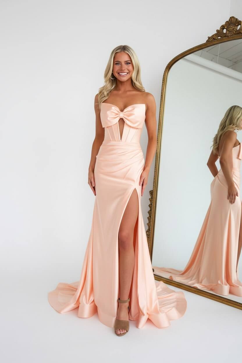 Corset Red Prom Dress Satin Sweetheart Formal Dress With Slit