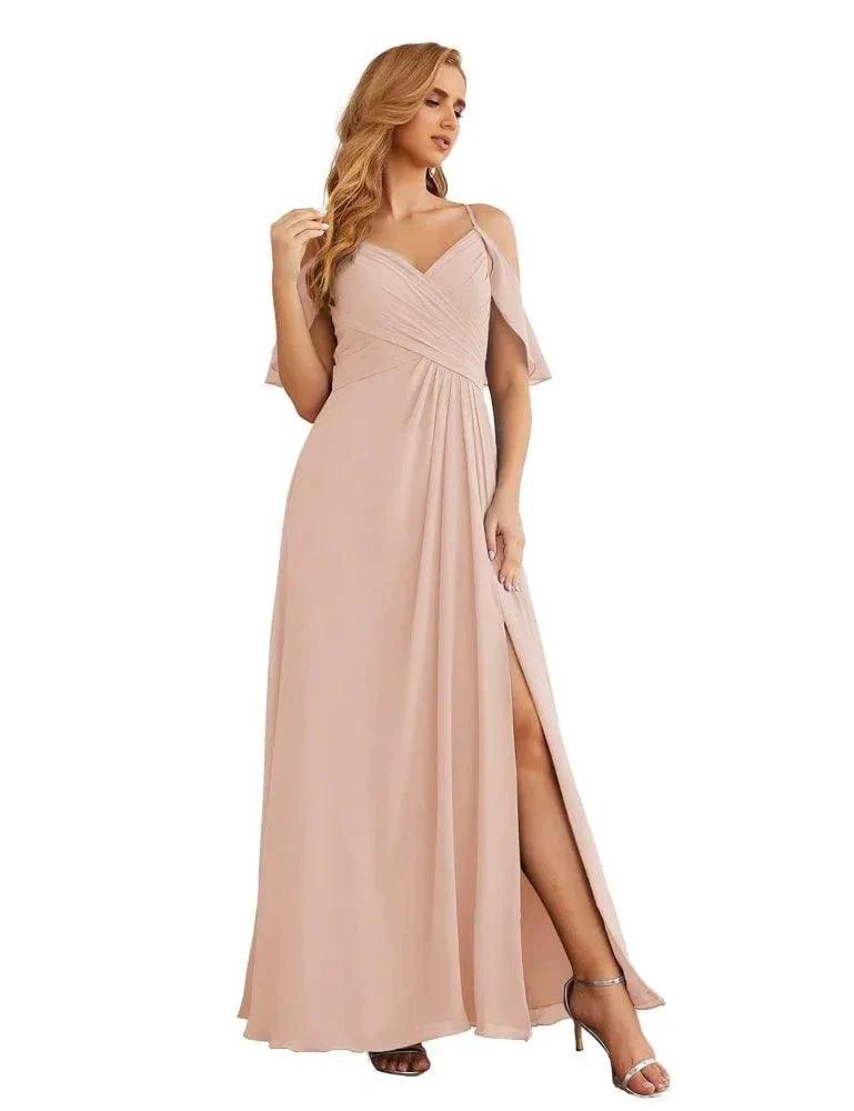 Numbersea Chiffon Cold Shoulder Long Bridesmaid Dresses Plus Size Formal Prom Gowns for Women Party Wedding SEA28070 by numbersea