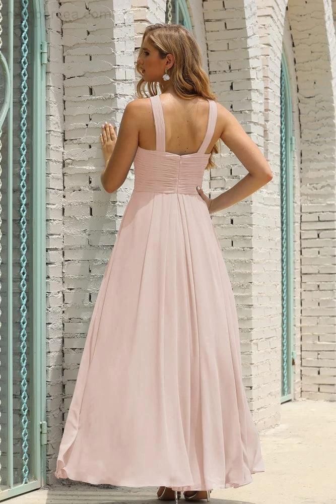 ZapDress Women Halter Chiffon Bridesmaid Dress A-line Long Formal Prom Gown (ZD17050)