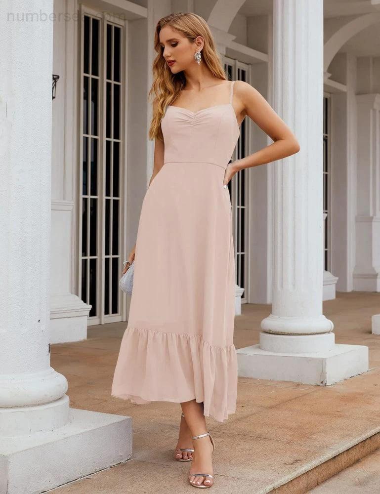ZapDress  Spaghetti Strap Chiffon Bridesmaid Dress Ankle Length Formal A Line Cocktail Party Homecoming Dress for Juniors (ZD16949)