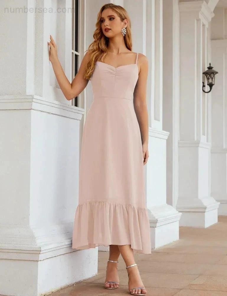 ZapDress  Spaghetti Strap Chiffon Bridesmaid Dress Ankle Length Formal A Line Cocktail Party Homecoming Dress for Juniors (ZD16949)
