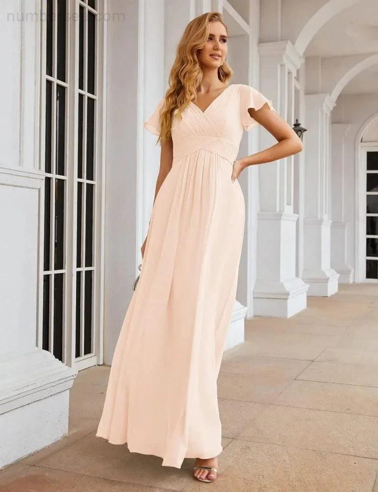ZapDress Chiffon Bridesmaid Dress Cap Sleeves Maxi Prom Gowns Party Wedding Mother of The Bride Dresses for Women (ZD17035)