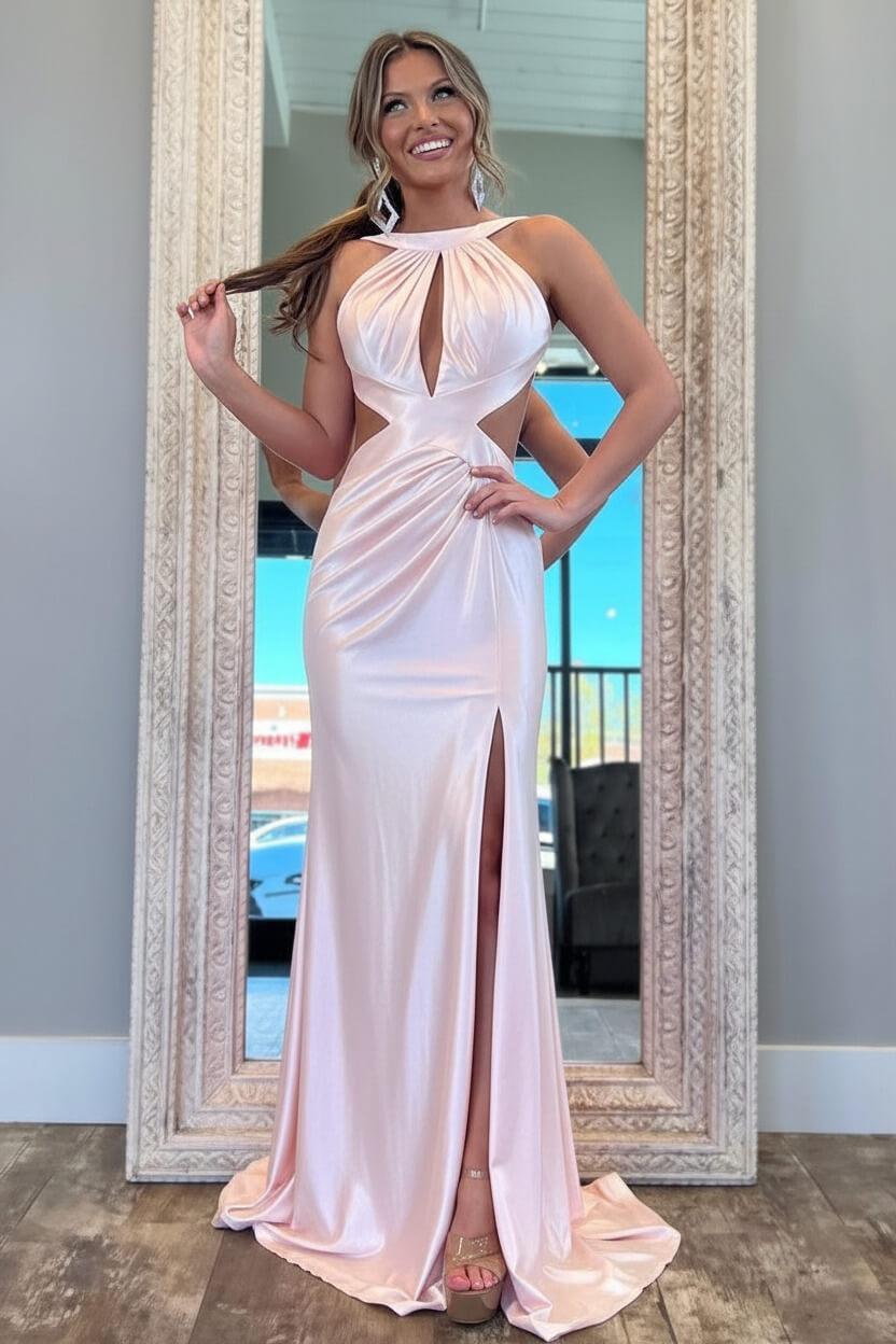 Suzhoufashion Stylish Fuchsia Metallic Mermaid Prom Dress With Slit And Open Back Formal Evening Gown
