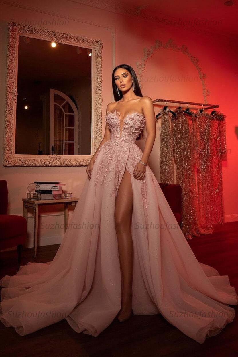 Sweetheart Prom Dress A Line Tulle Long Evening Dress with Sequined Lace Appliques