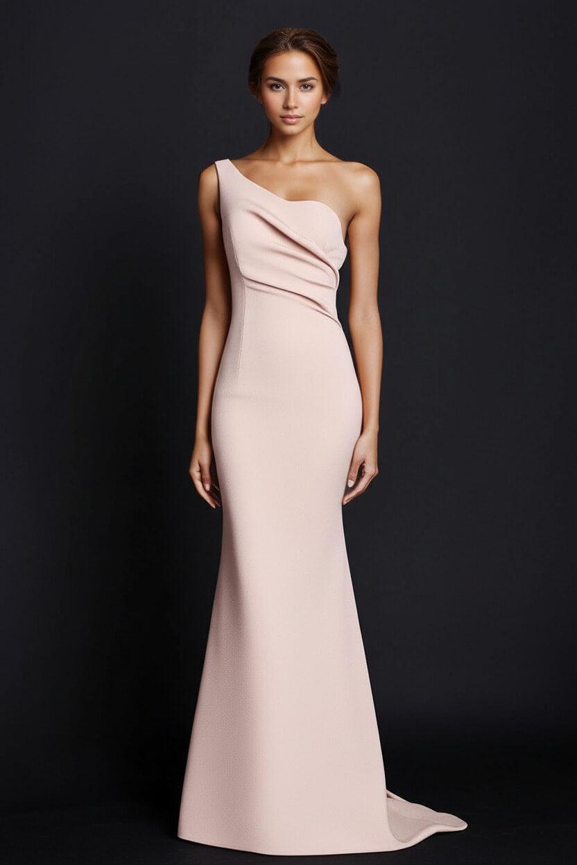 One Shoulder Khaki Wedding Guest Dress Mermaid Long Formal Dress