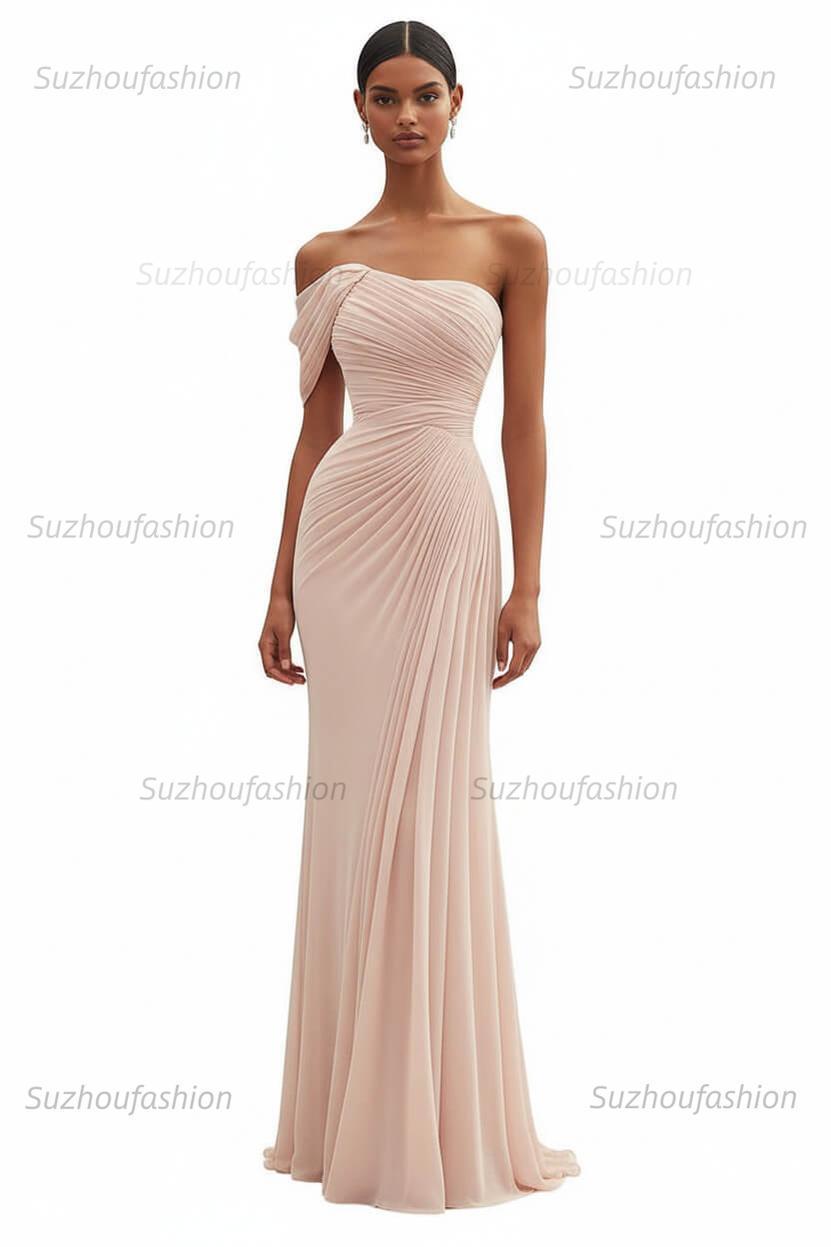 One Shoulder Ruched Mermaid Dark Green Wedding Guest Dress Long Formal Dress