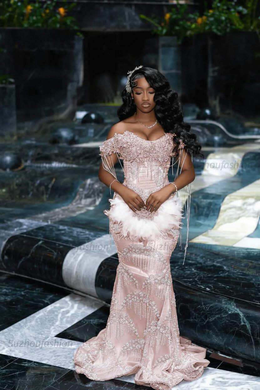 Off the Shoulder Prom Dress Mermaid Formal Evening Dress with Beadings and Rhinestones