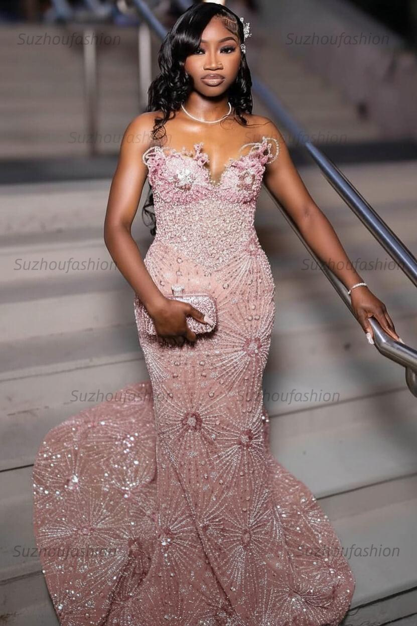 Green Prom Dress Sleeveless Formal Evening Gown with Rhinestones and Beadings