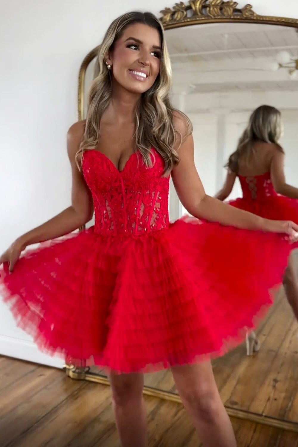 Pink Homecoming Dresses A Line Strapless Tiered Short Cocktail Dresses With Appliques