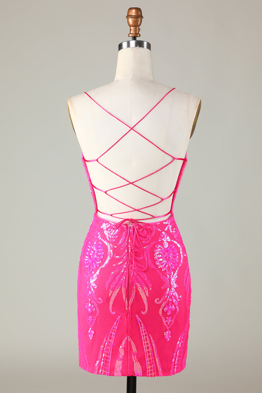 Pink Homecoming Dresses Spaghetti Straps Backless Tight Sequin Short Cocktail Dresses