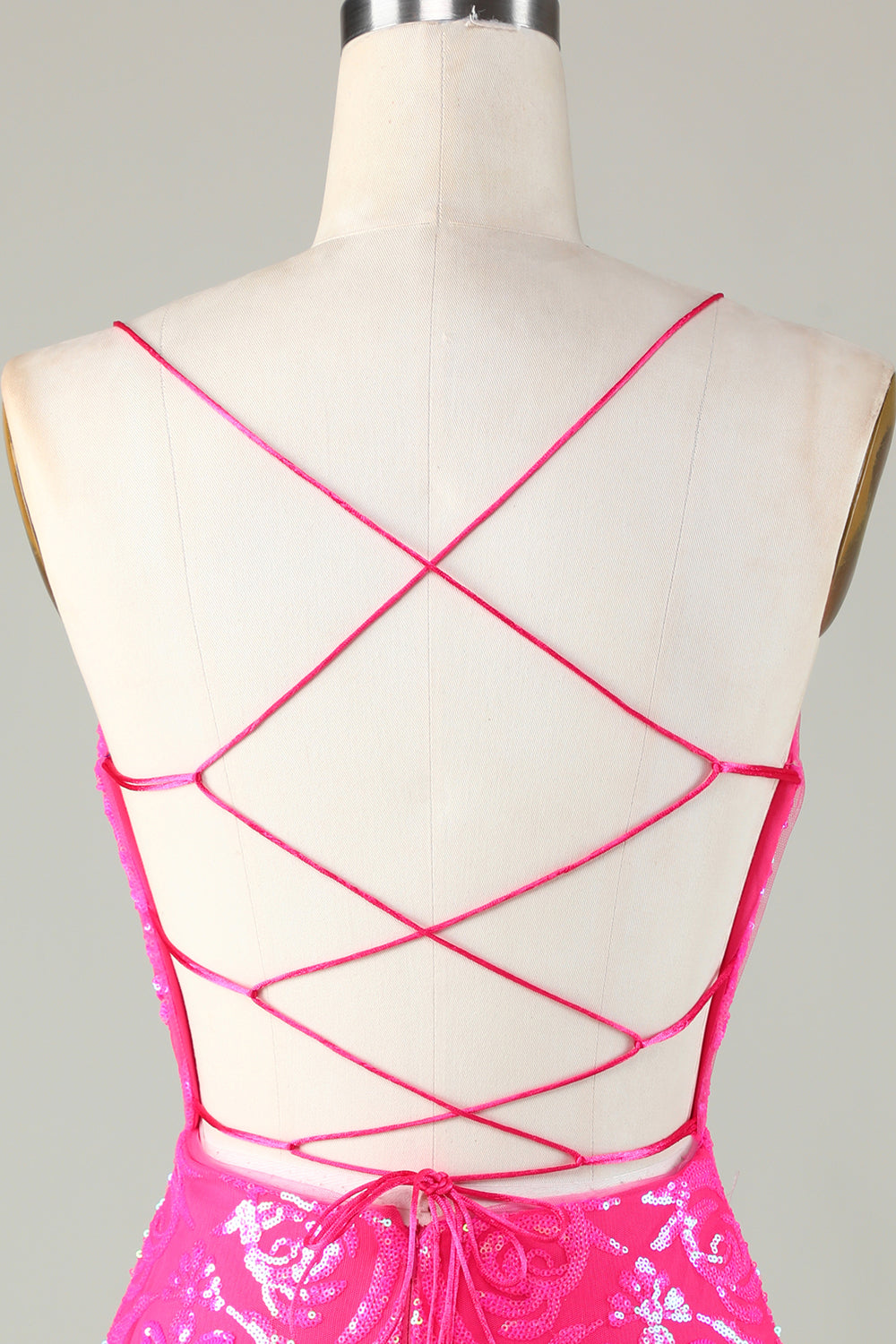 Pink Homecoming Dresses Spaghetti Straps Backless Tight Sequin Short Cocktail Dresses