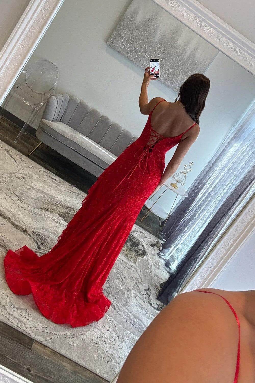 Pink Prom Dress Lace Long Ruffled Formal Dress With Slit