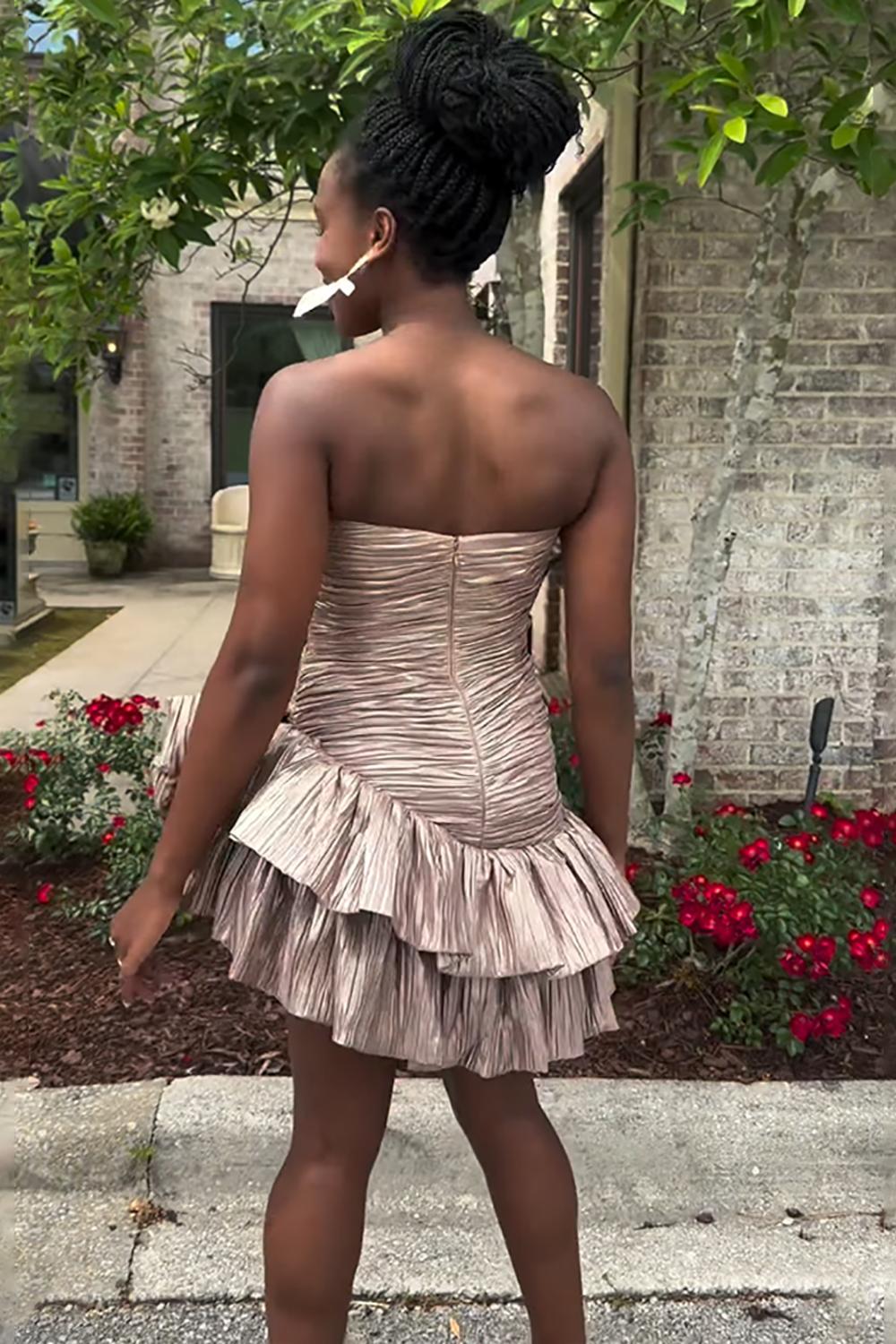 Pink Pleated A Line Homecoming Dresses Short Cocktail Dresses With Bow
