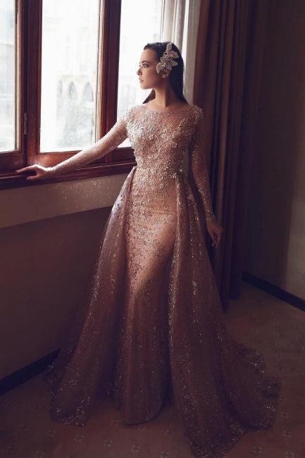 Pink Prom Dress Mermaid Beaded Panel Train Tulle Formal Dress With Appliques