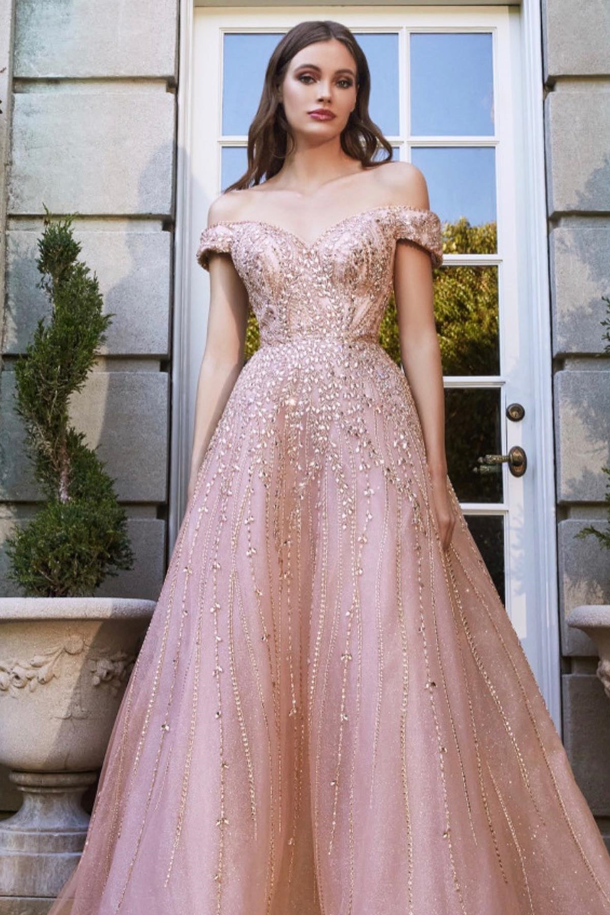 Pink Prom Dress Off the Shoulder Sweetheart Beads Evening Formal Dress With Sequined Tulle