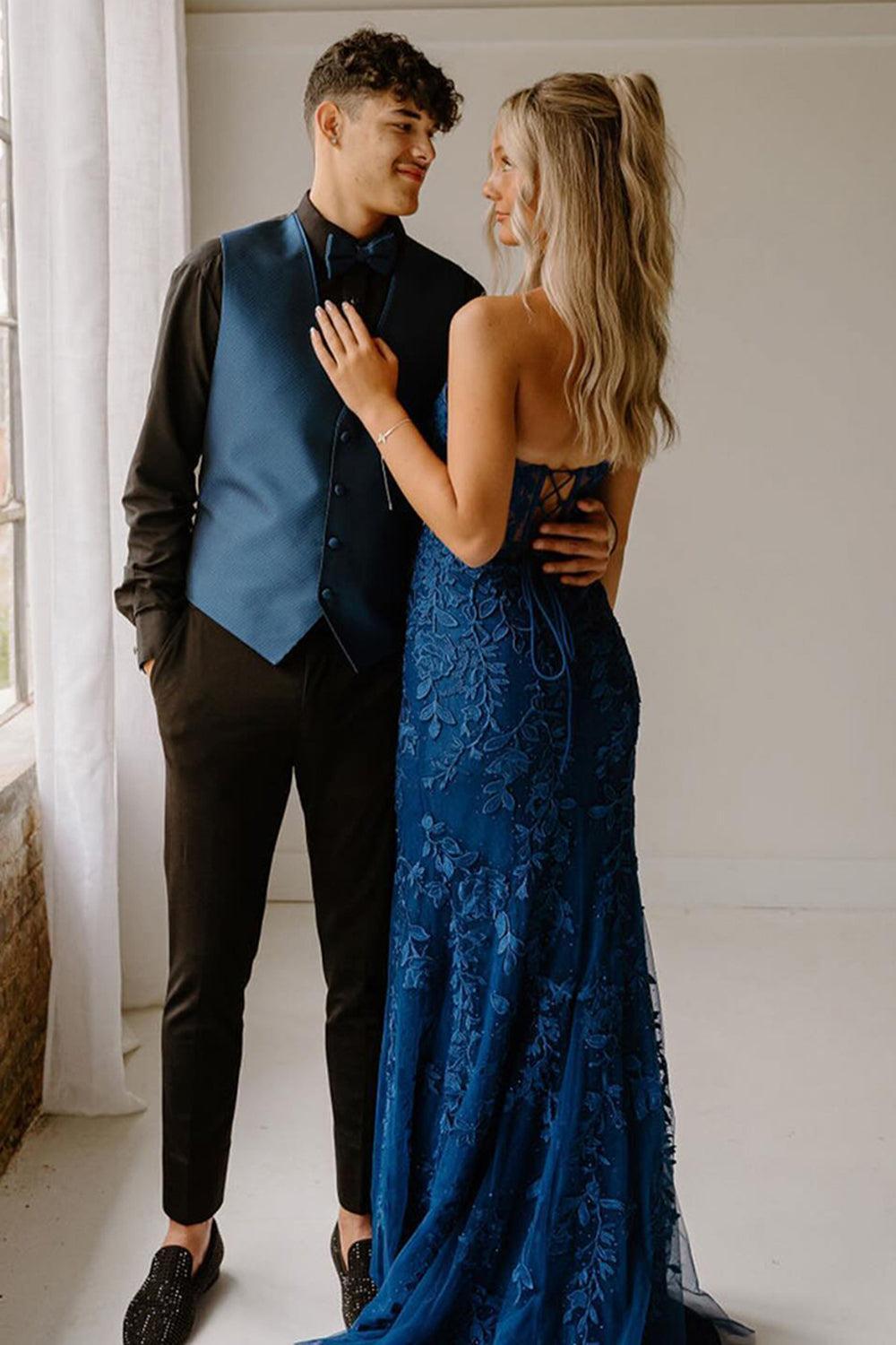 Pink Prom Dress Sweetheart Corset Long Lace Formal Dress With Slit
