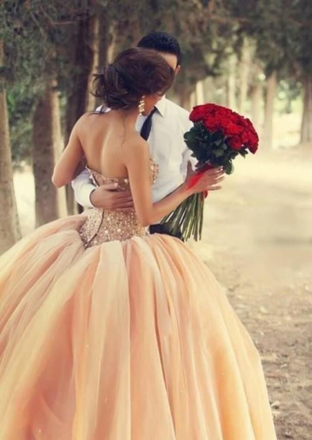 Pink Tulle Ball Gown Wedding Dresses  Sweetheart Vestidos De Novia Bridal Gowns With Rhinestones