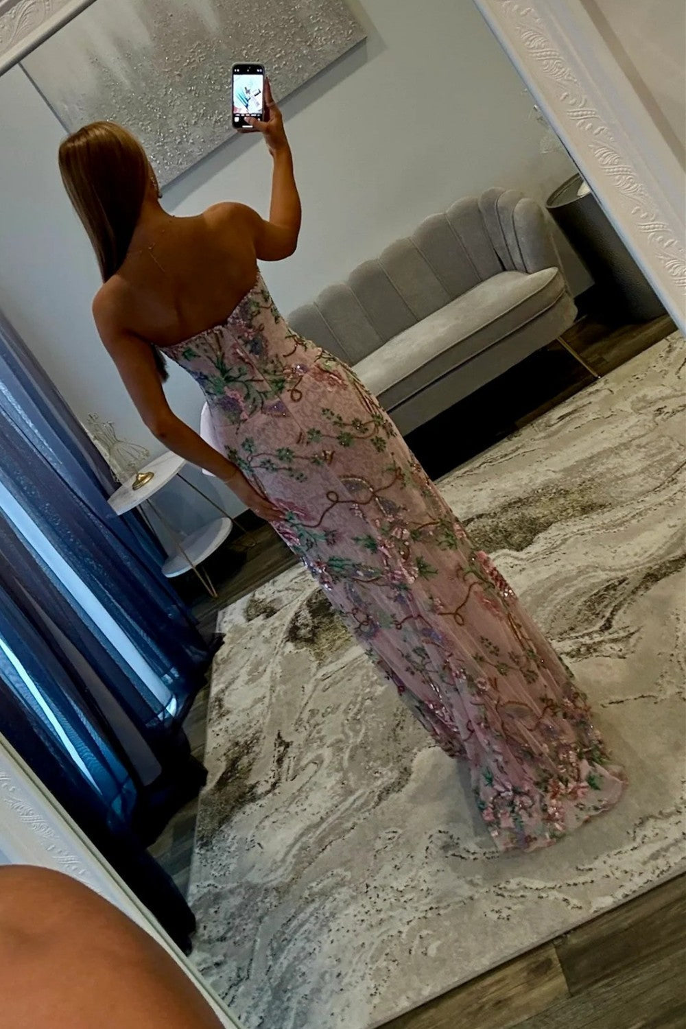 Gorgeous Mermaid Strapless Pink Corset Prom Dress with Embroidery Bowknot - View 3 | VelvetHem