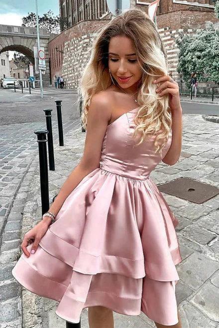One Shoulder Homecoming Dress Satin Short Cocktail Dress (ZD11681) - VelvetHem