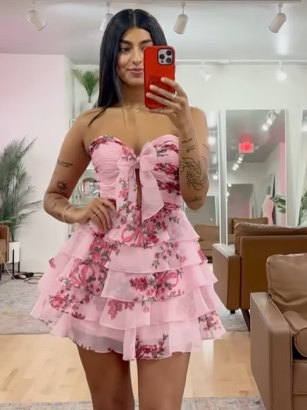 Flower A-Line Tiered Tulle Sweetheart Homecoming Dress