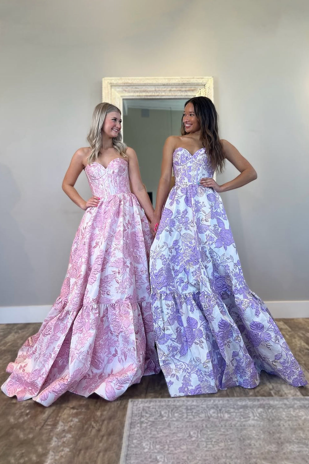 Lovely Light Blue Sweetheart A-Line Zipper Back Long Print Prom Dress