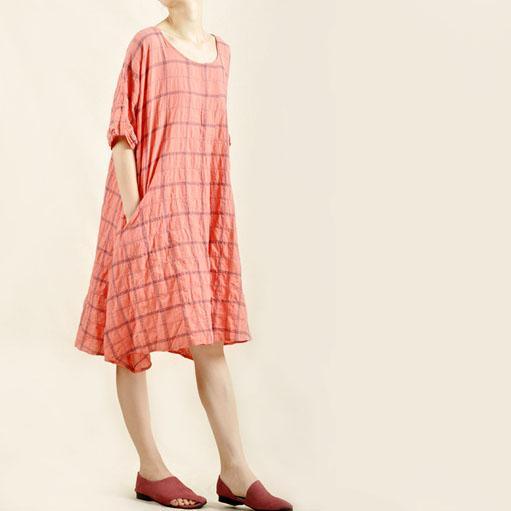 Pink oversize sundress cotton summer linen shirt dress