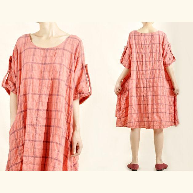 Pink oversize sundress cotton summer linen shirt dress