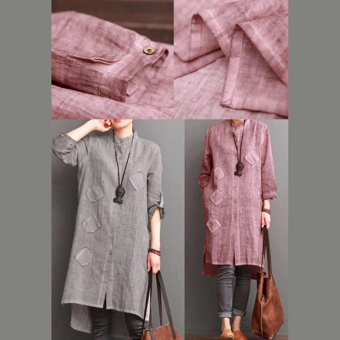 Pink summer cotton dress pockets sundress women long blouse