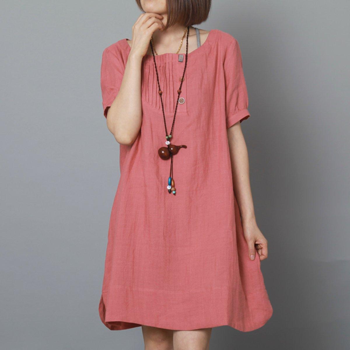 Pink summer linen dress oversize sundress plus size shift dress