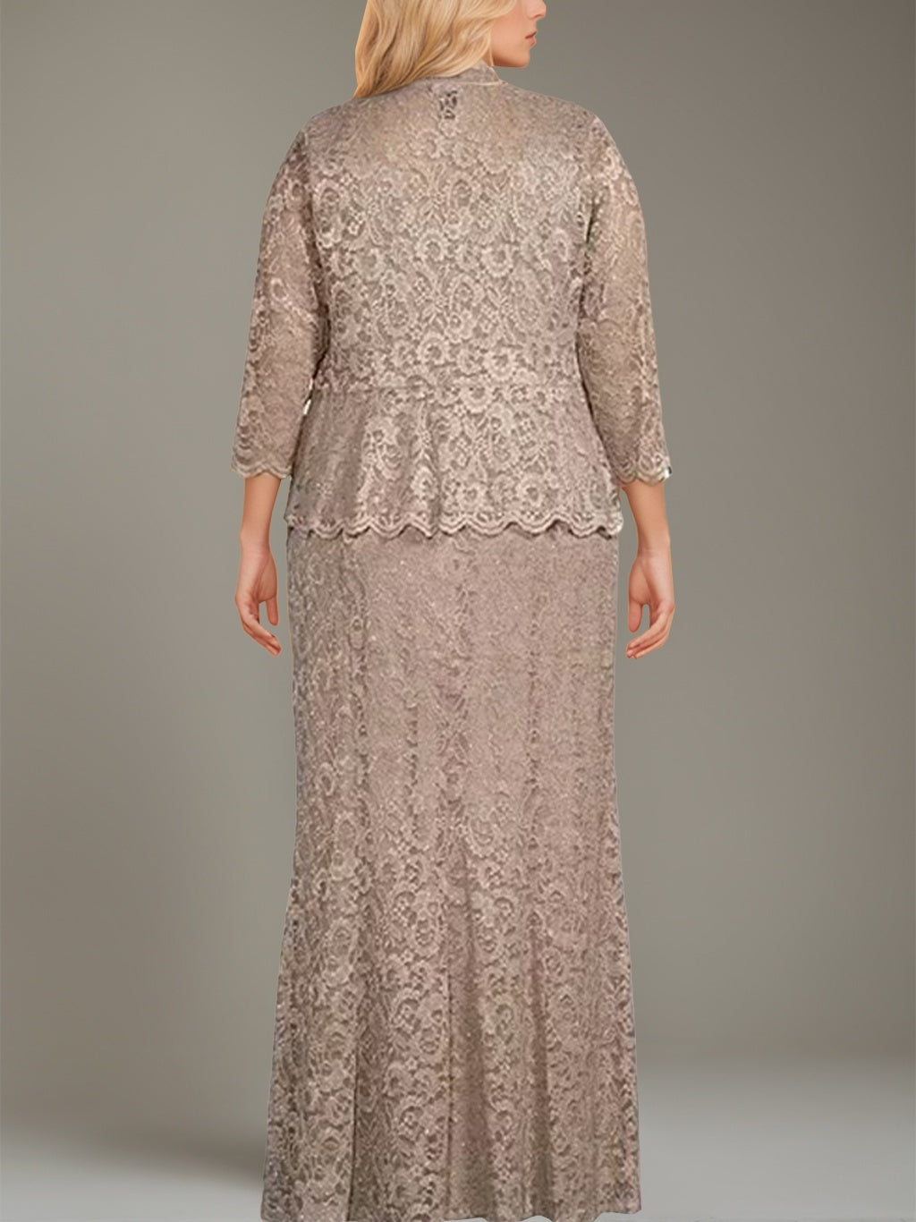 Plus Size 2 Piece Mother of the Bride Dress Set with Square Neck and Long Sheath