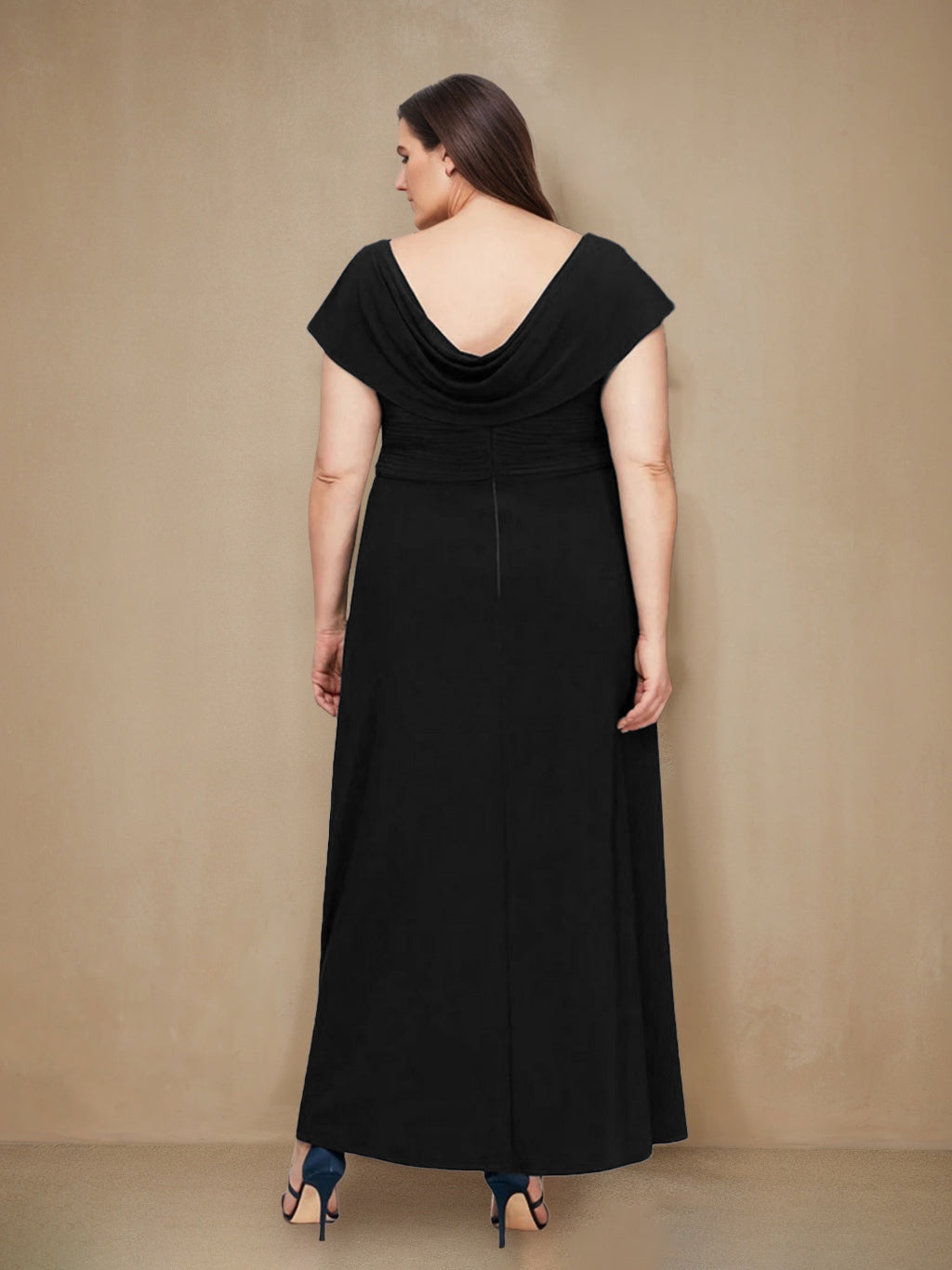 Plus Size A Line Scoop Neck Short Sleeve Ankle Length Mother of the Bride Dress with Ruffles and Sequins