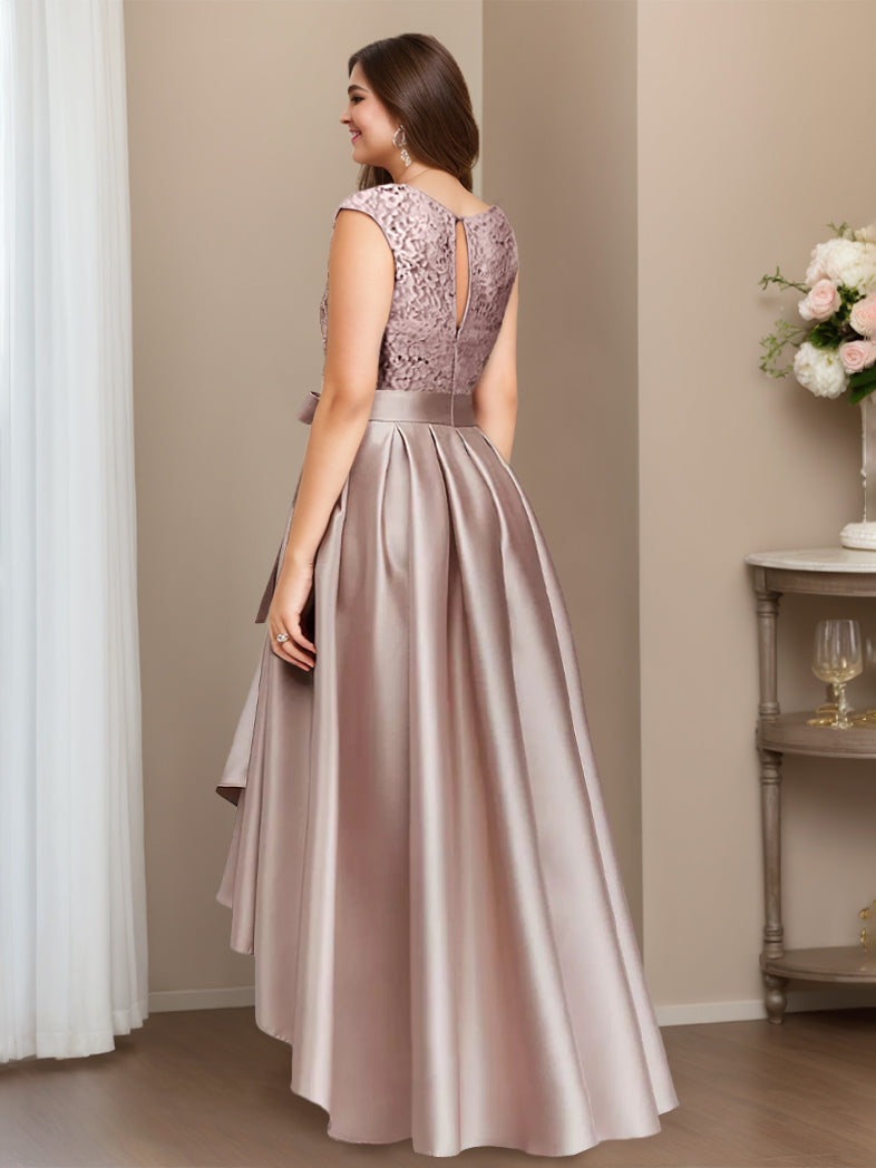 Plus Size Asymmetrical A Line Mother Of The Bride Dress With Jewel Neck And Pleats