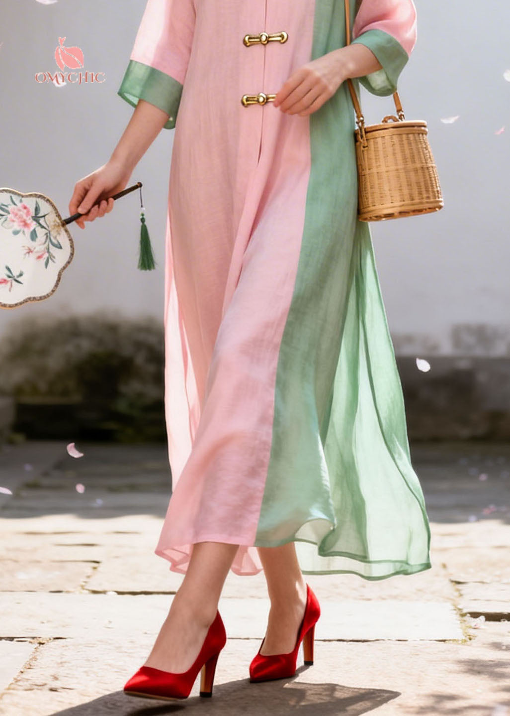 Plus Size Colorblock V Neck Patchwork Cotton Dress Summer