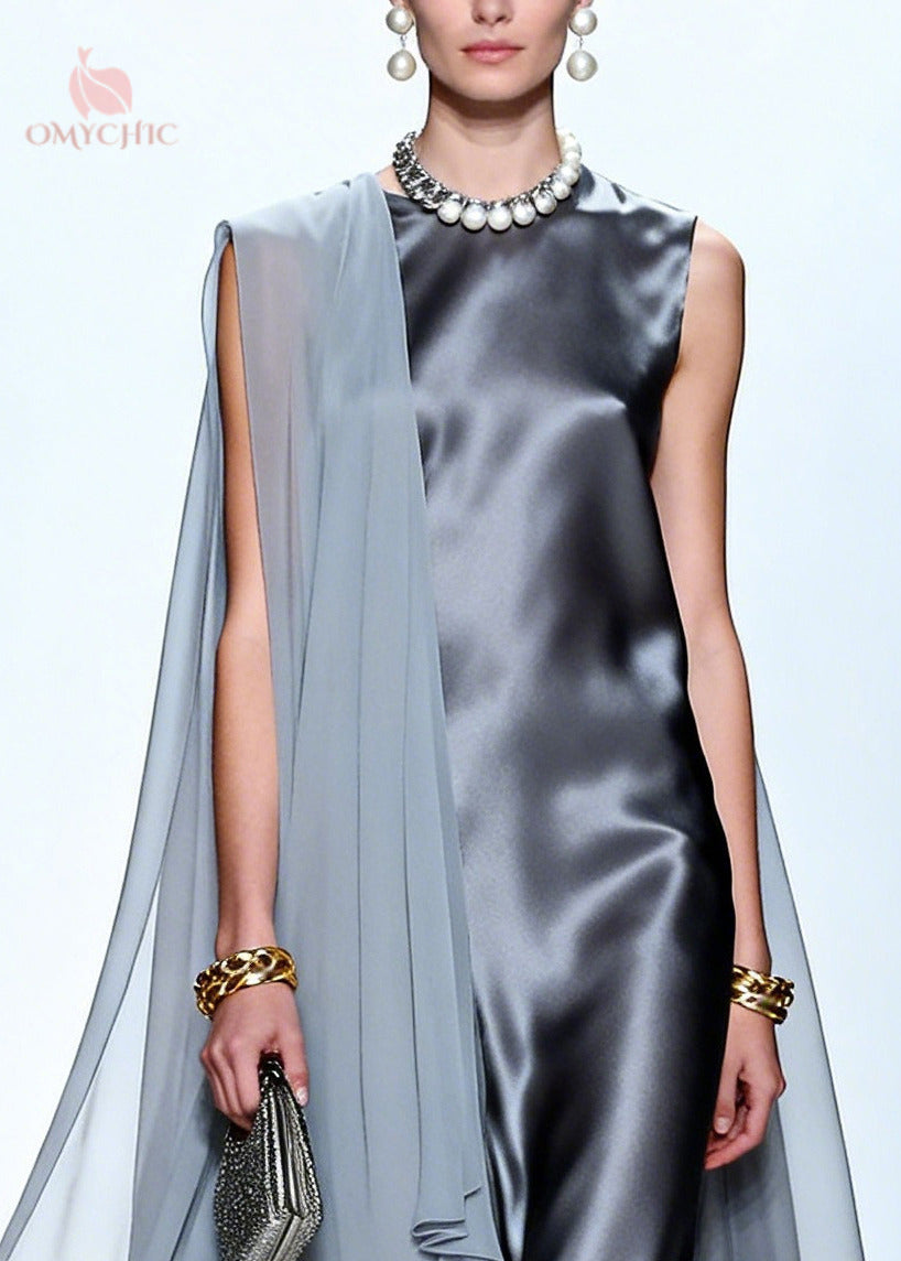 Plus Size Grey Oversized Patchwork Chiffon Maxi Dress Summer