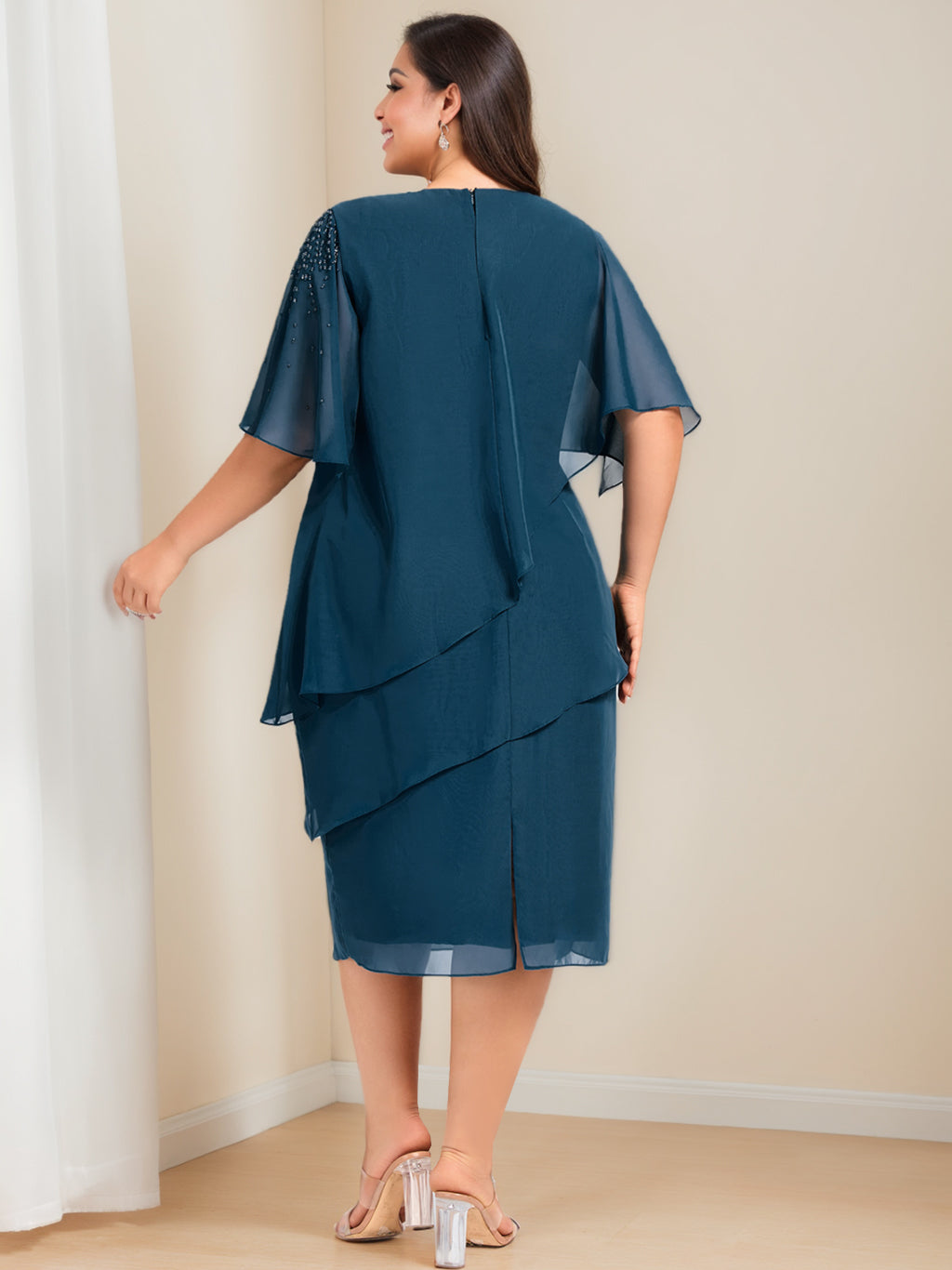 Plus Size Knee Length Mother of the Bride Sheath Column Dress with Beading & Sequins