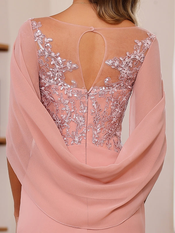 Plus Size Mother of the Bride A Line Scoop Long Outfits with Pleated & Sequins