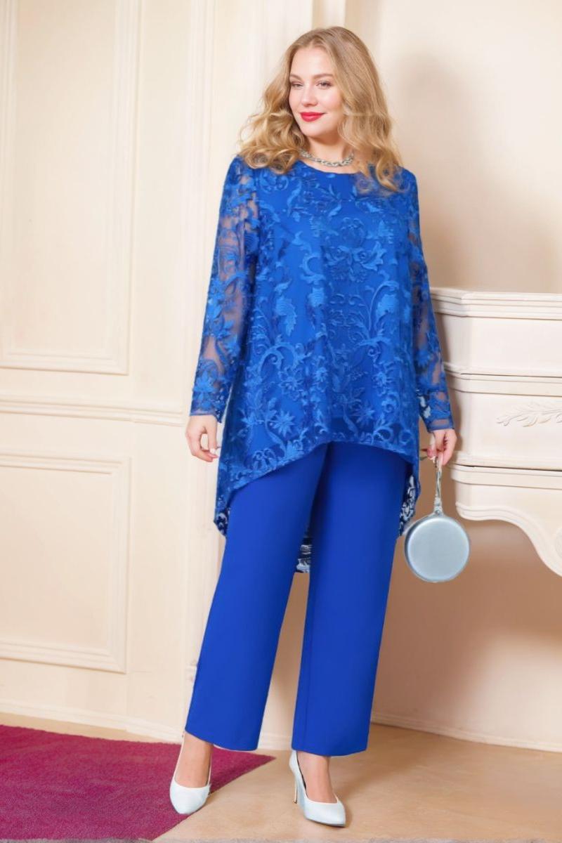 Plus Size Mother of the Bride Scoop Neck Chiffon Pantsuit with Appliques