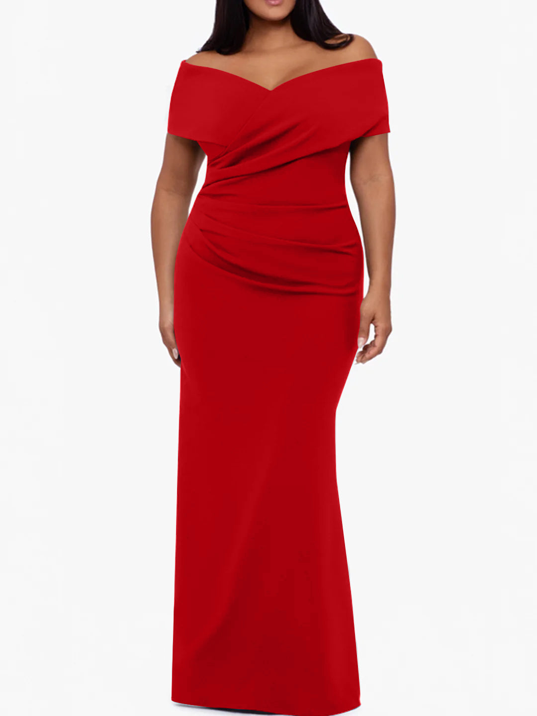 Plus Size Off the Shoulder Mermaid Trumpet Sleeveless Mother Of The Bride Long Dress