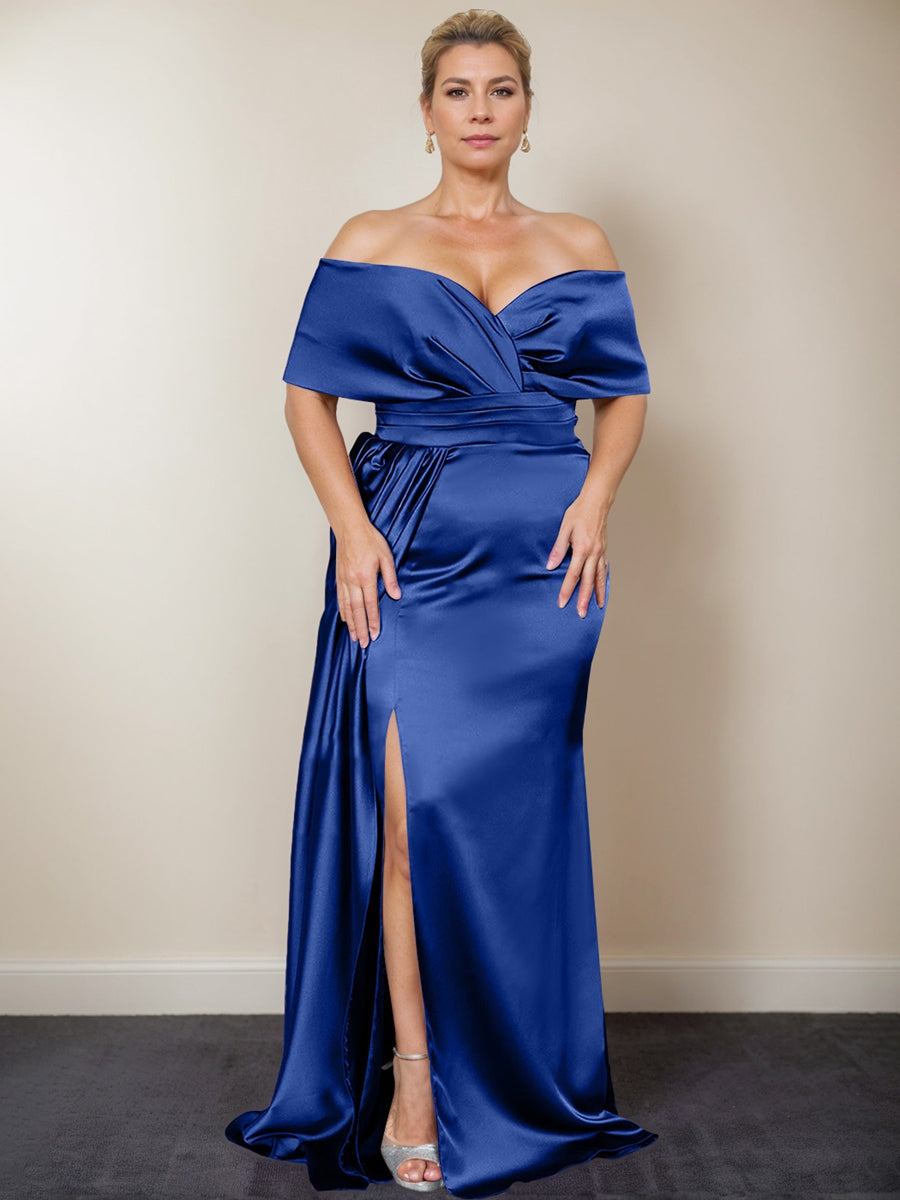 Plus Size Off the Shoulder Mother of the Bride Trumpet Mermaid Dress with Side Split