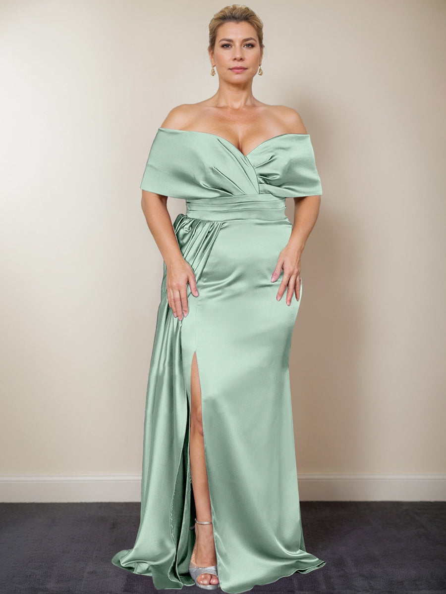 Plus Size Off the Shoulder Mother of the Bride Trumpet Mermaid Dress with Side Split