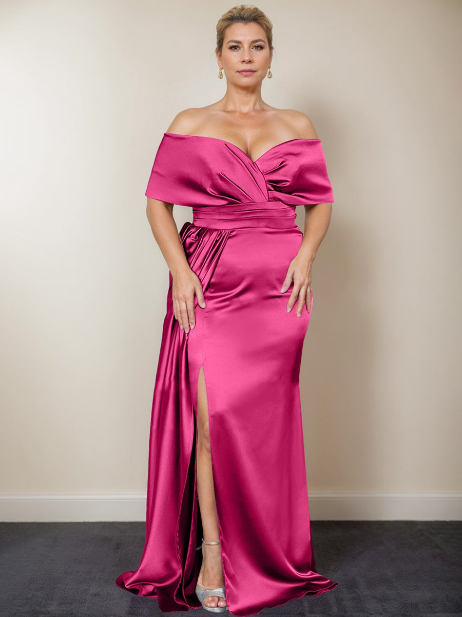 Plus Size Off the Shoulder Mother of the Bride Trumpet Mermaid Dress with Side Split