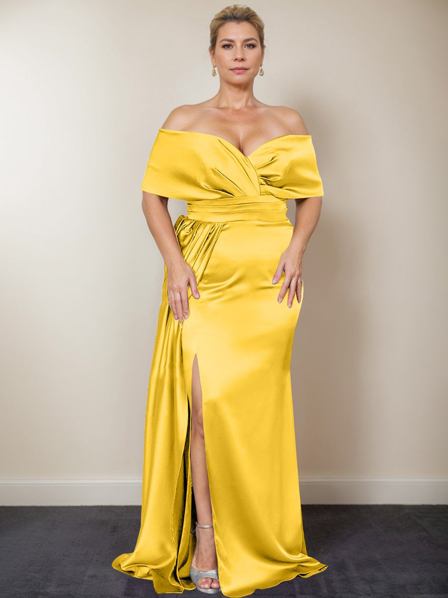 Plus Size Off the Shoulder Mother of the Bride Trumpet Mermaid Dress with Side Split