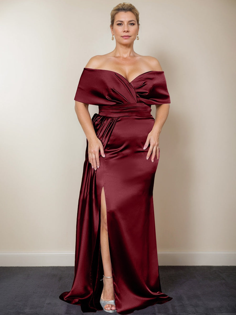 Plus Size Off the Shoulder Mother of the Bride Trumpet Mermaid Dress with Side Split
