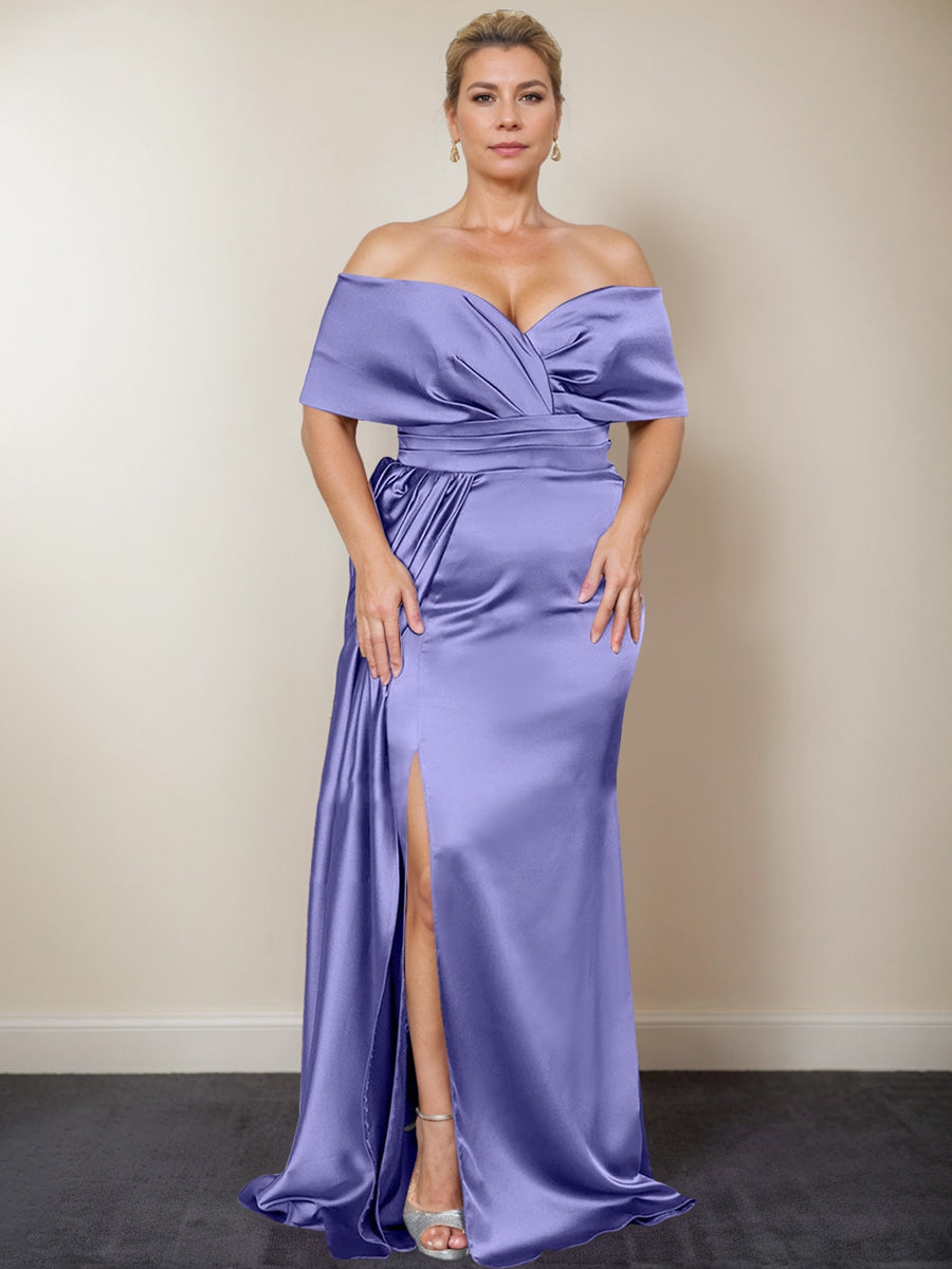 Plus Size Off the Shoulder Mother of the Bride Trumpet Mermaid Dress with Side Split