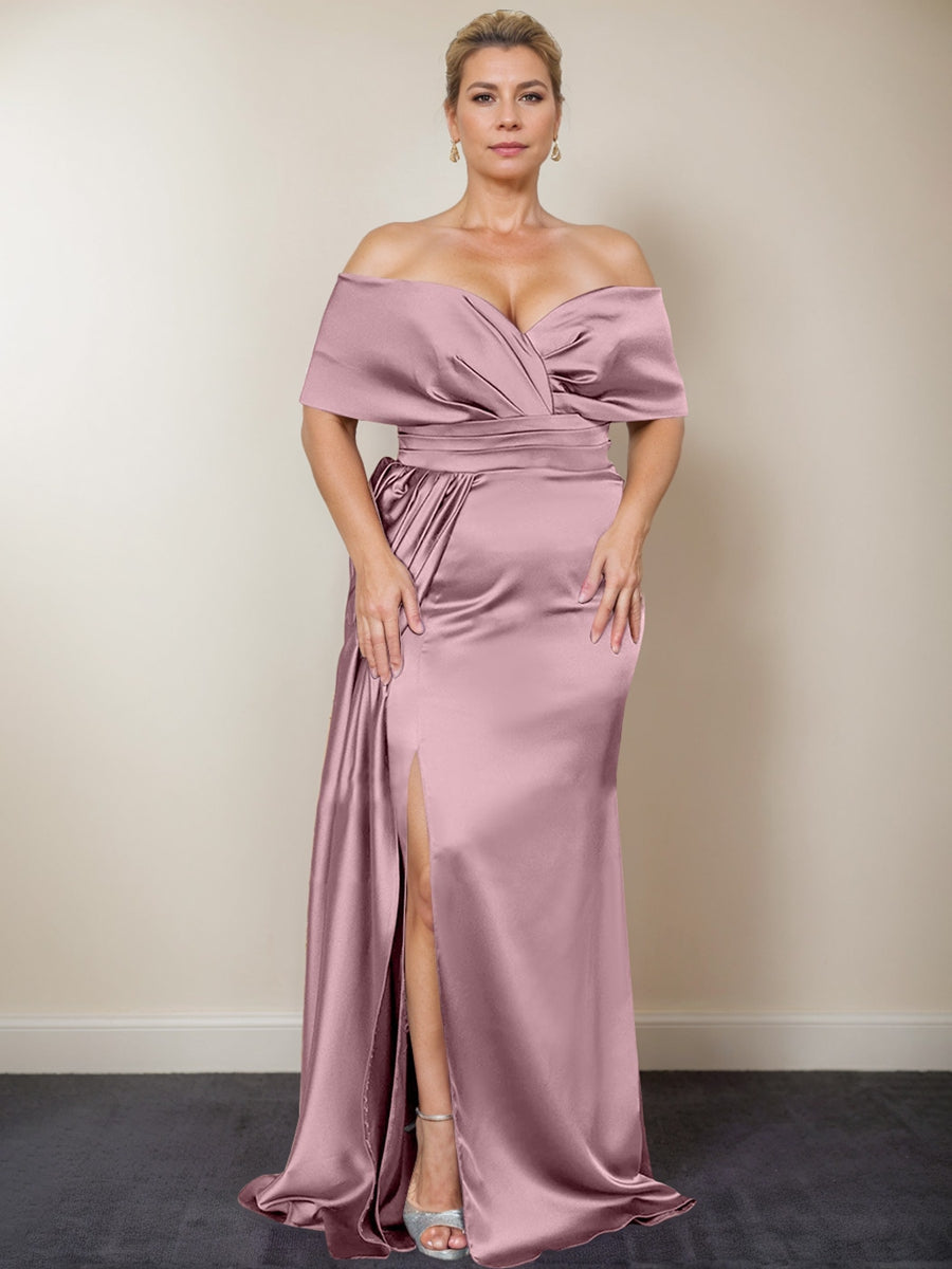 Plus Size Off the Shoulder Mother of the Bride Trumpet Mermaid Dress with Side Split