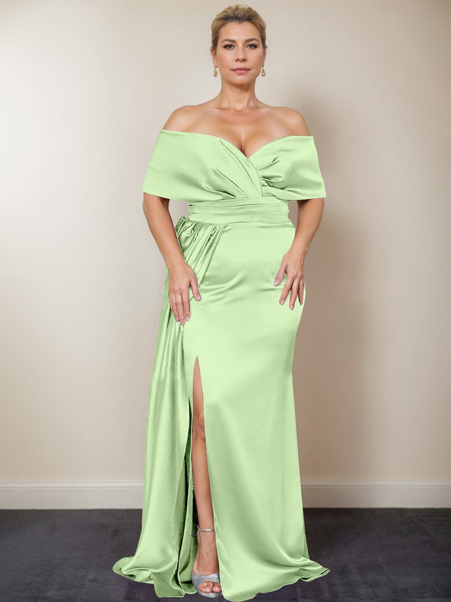 Plus Size Off the Shoulder Mother of the Bride Trumpet Mermaid Dress with Side Split