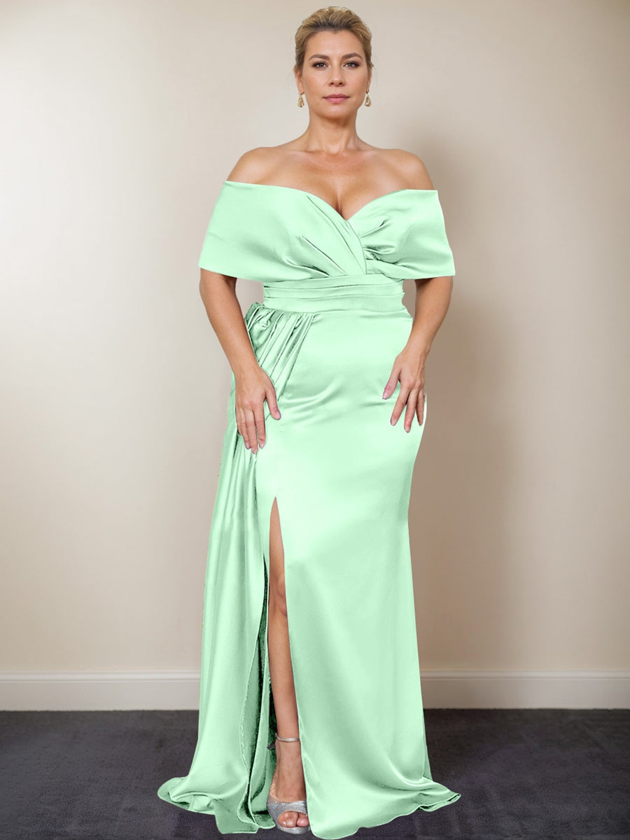 Plus Size Off the Shoulder Mother of the Bride Trumpet Mermaid Dress with Side Split