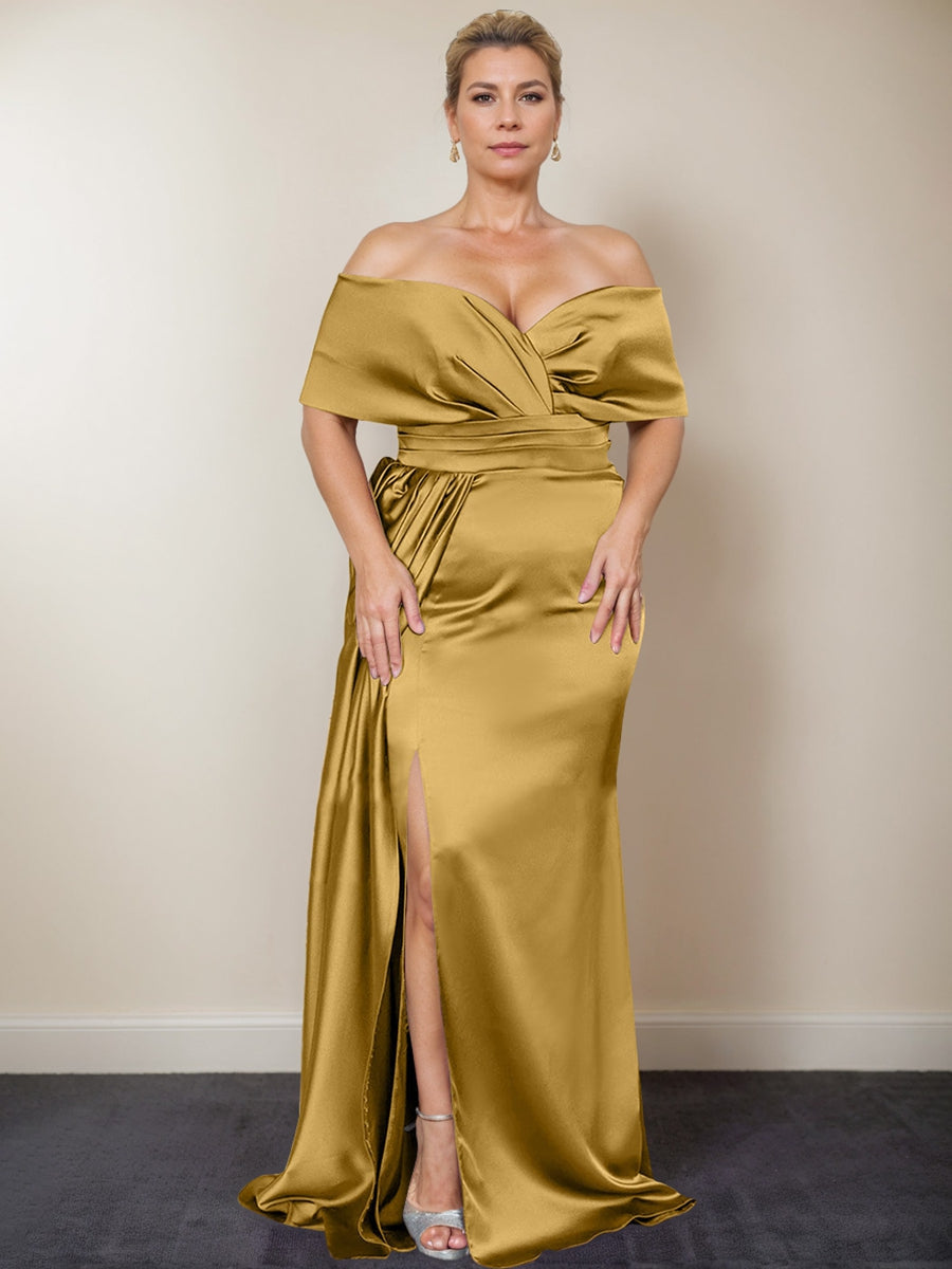 Plus Size Off the Shoulder Mother of the Bride Trumpet Mermaid Dress with Side Split